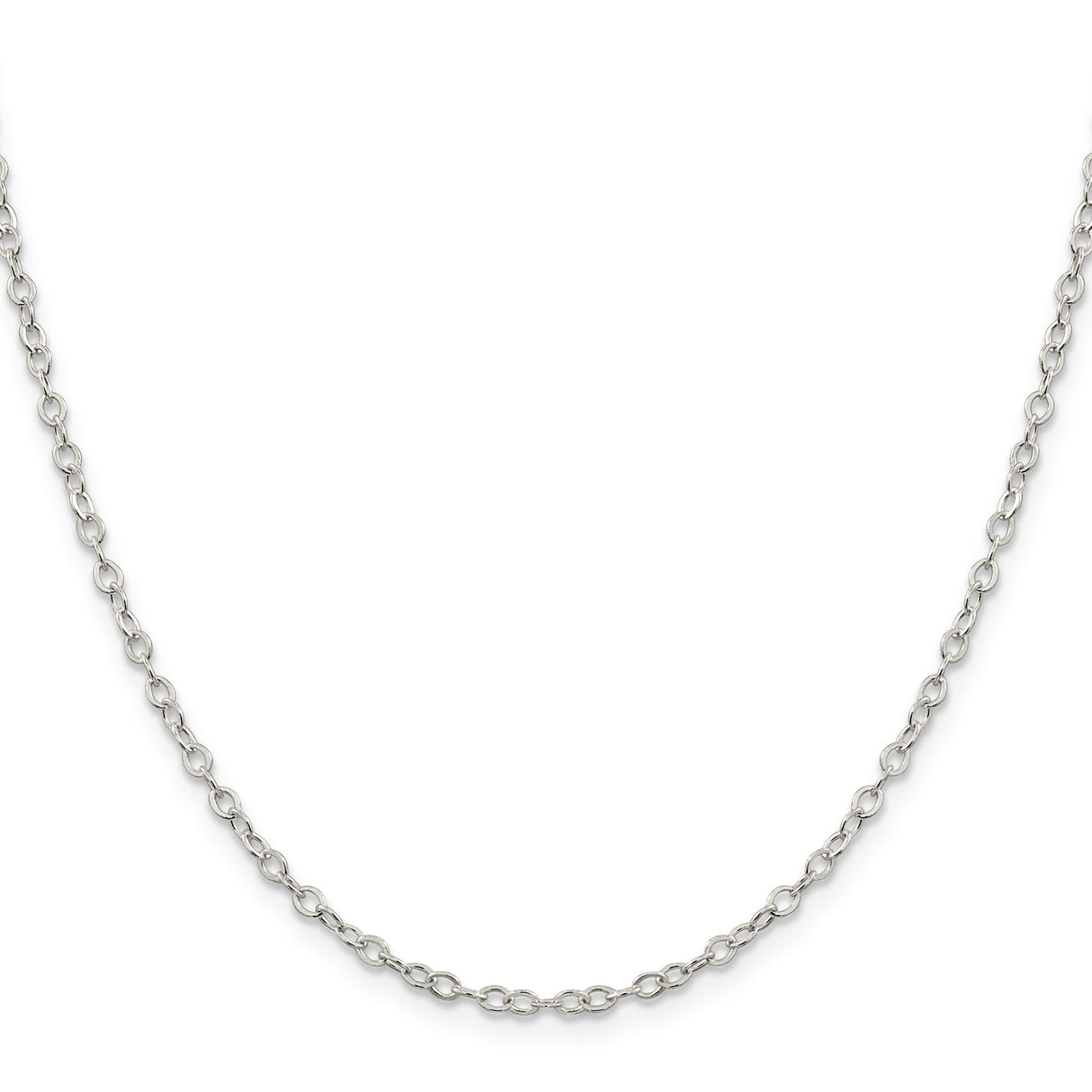 925 White Gold 2.5 mm Polished Chain Necklace, Solid