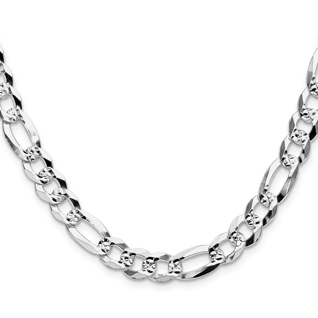 925 White Gold 8.5 mm Figaro Chain Necklace, Polished