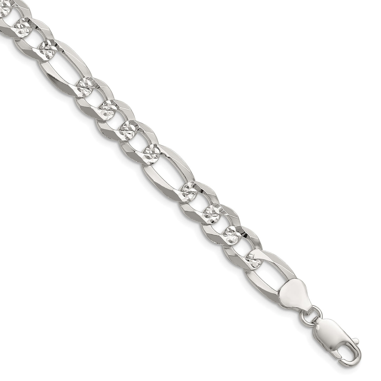 925 White Gold 8.5 mm Figaro Chain Bracelet, Polished shown for scale