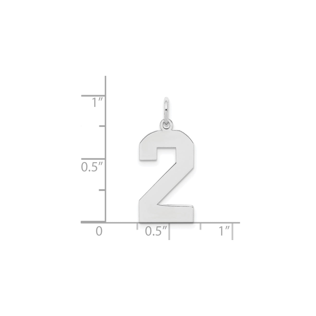 Sterling Silver Number Two Pendant Charm, Bold Polished Numeral Design for Necklace or Bracelet