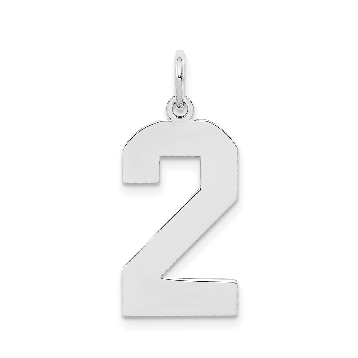 Sterling Silver Number Two Pendant Charm, Bold Polished Numeral Design for Necklace or Bracelet