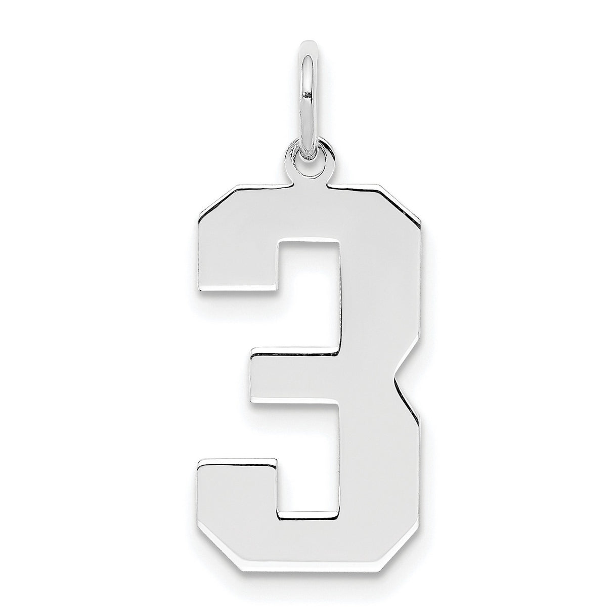 Sterling Silver Number 3 Pendant, Bold Block Numeric Design, Unisex Sports Style Charm