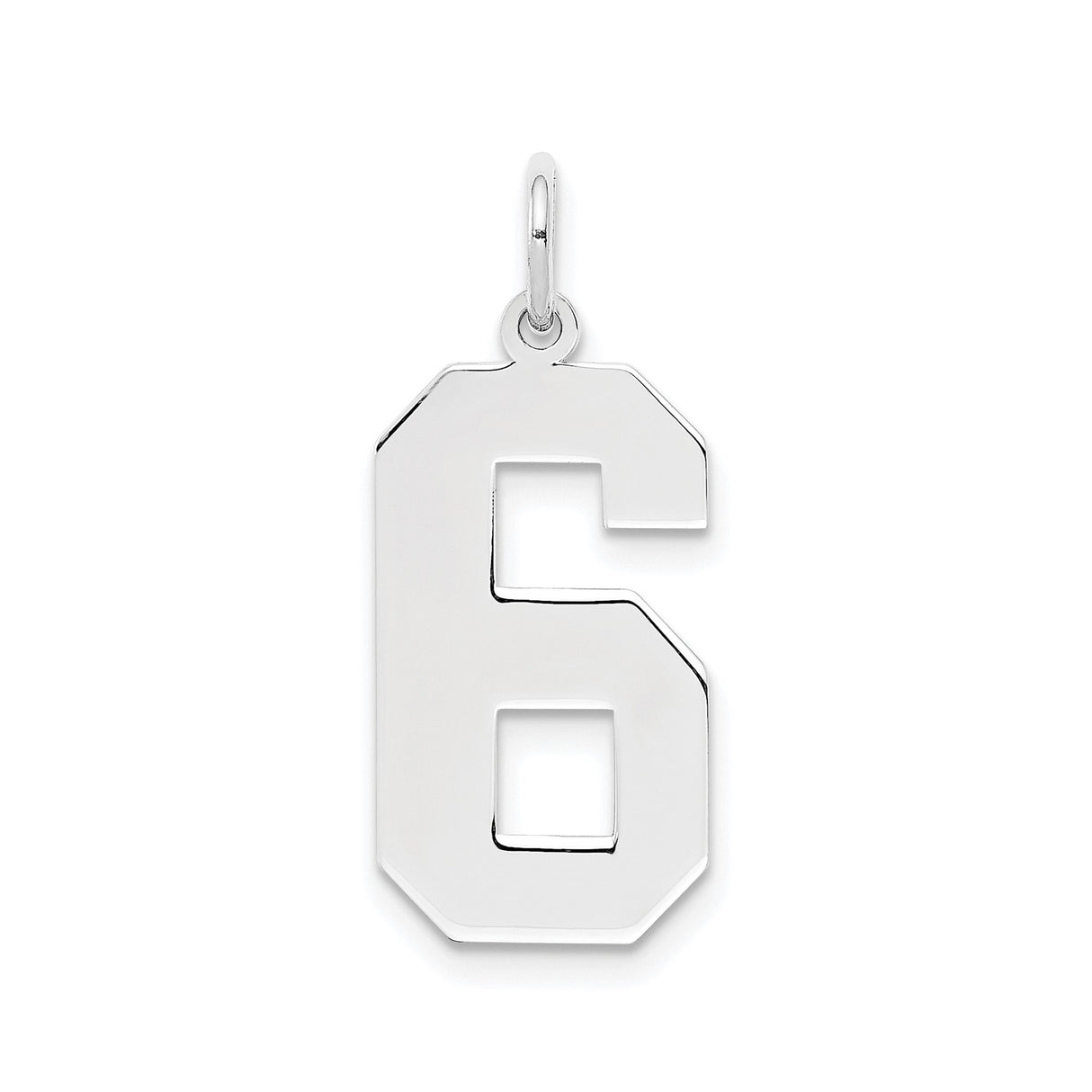 Sterling Silver Number 6 Pendant Charm, Polished Varsity Font, Unisex Sports Jewelry