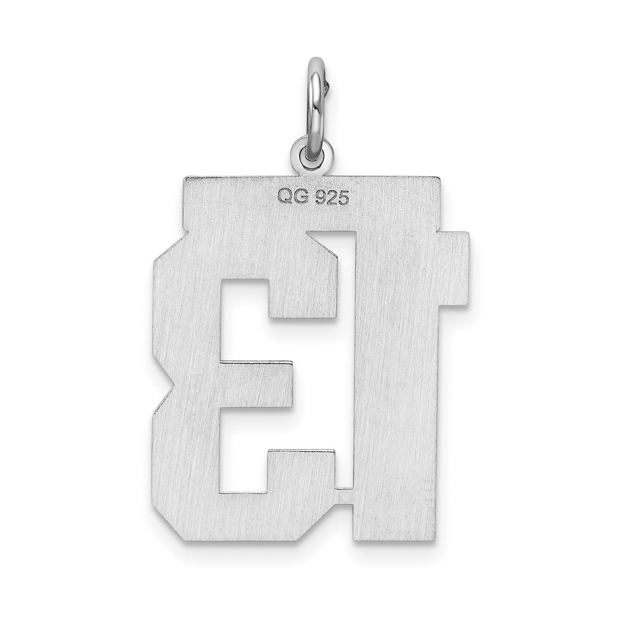 Sterling Silver Number 13 Pendant Charm, Bold Block Font, Sporty Edgy Style, Unisex