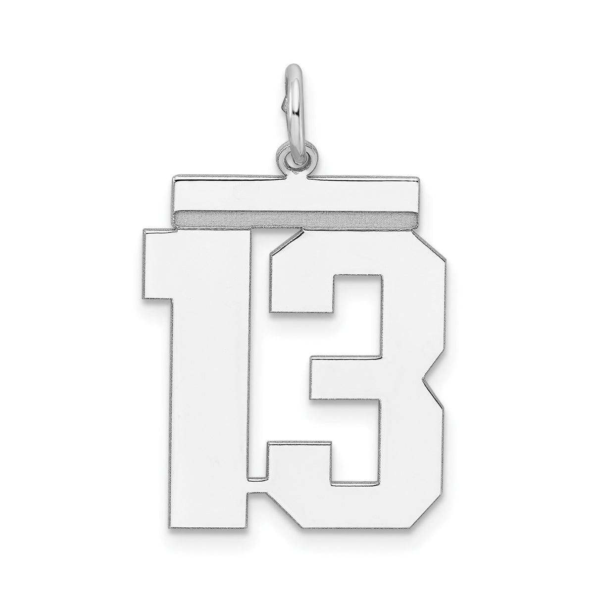 Sterling Silver Number 13 Pendant Charm, Bold Block Font, Sporty Edgy Style, Unisex