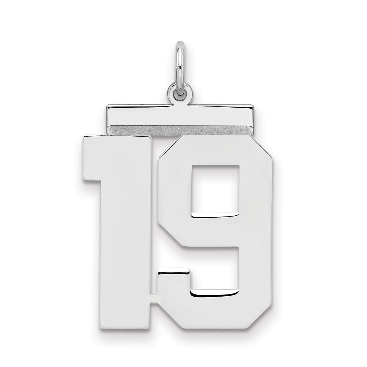 Large Polished Number 19 Charm Pendant in Real 925 Sterling Silver