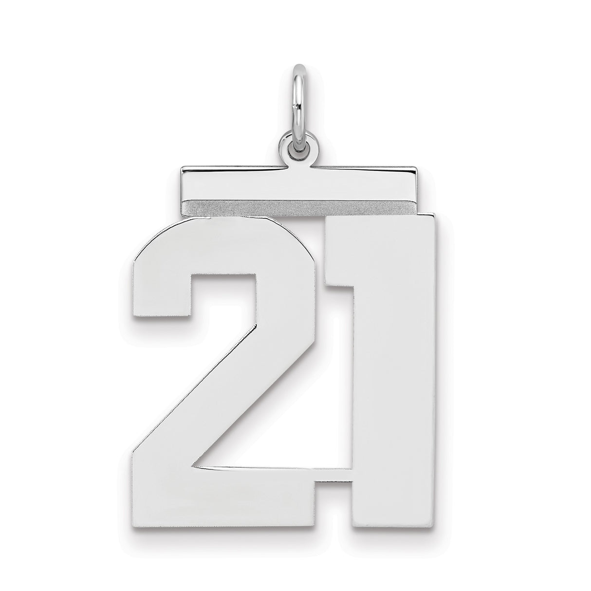 Sterling Silver Number 21 Pendant, Polished Milestone Charm for Men and Women