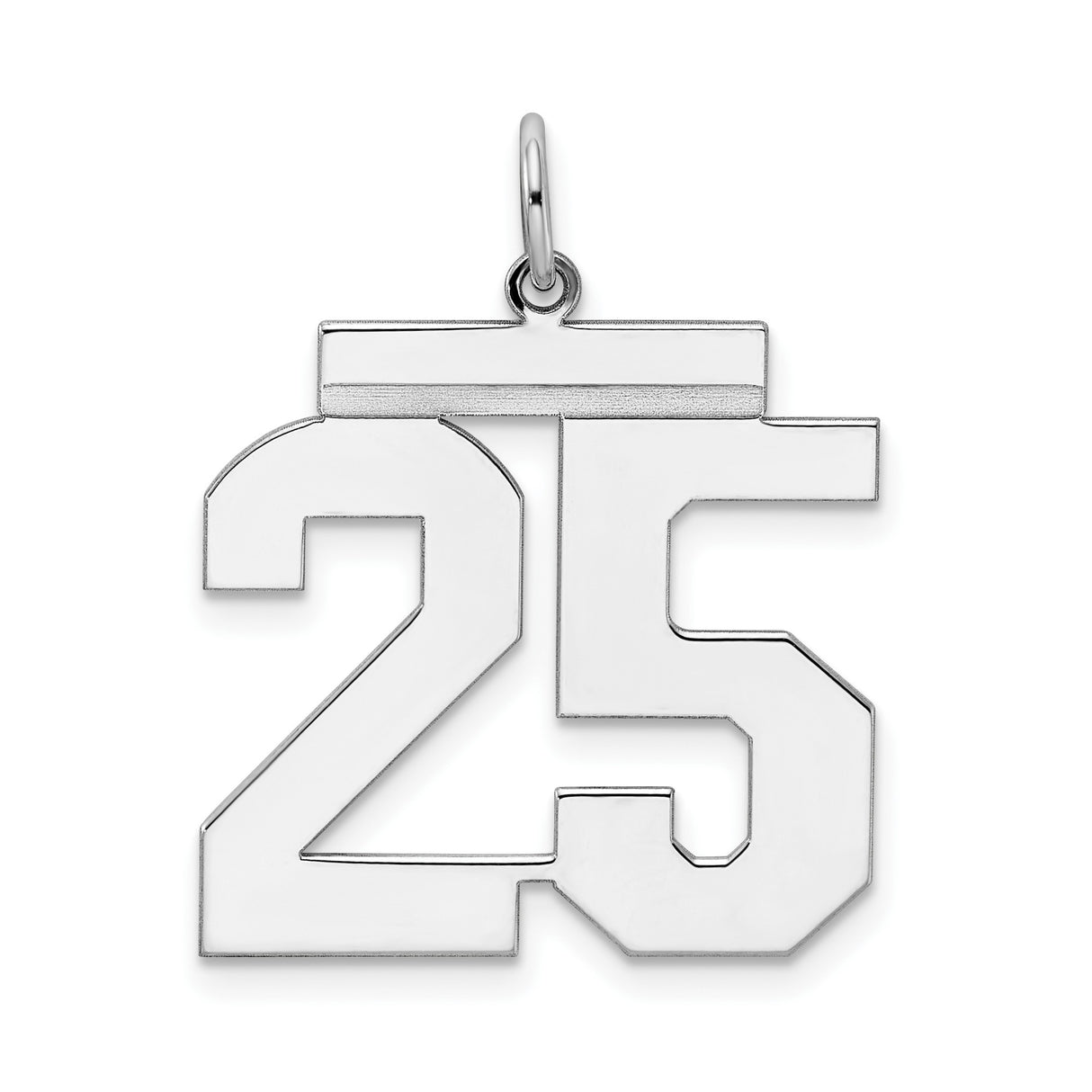 Large Polished Number 25 Charm Pendant in Real 925 Sterling Silver