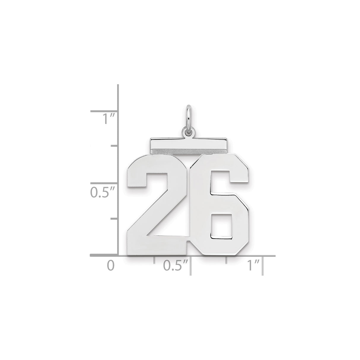 Sterling Silver Number 26 Pendant, Bold Varsity Font Athletic Charm, Unisex Sports Jewelry