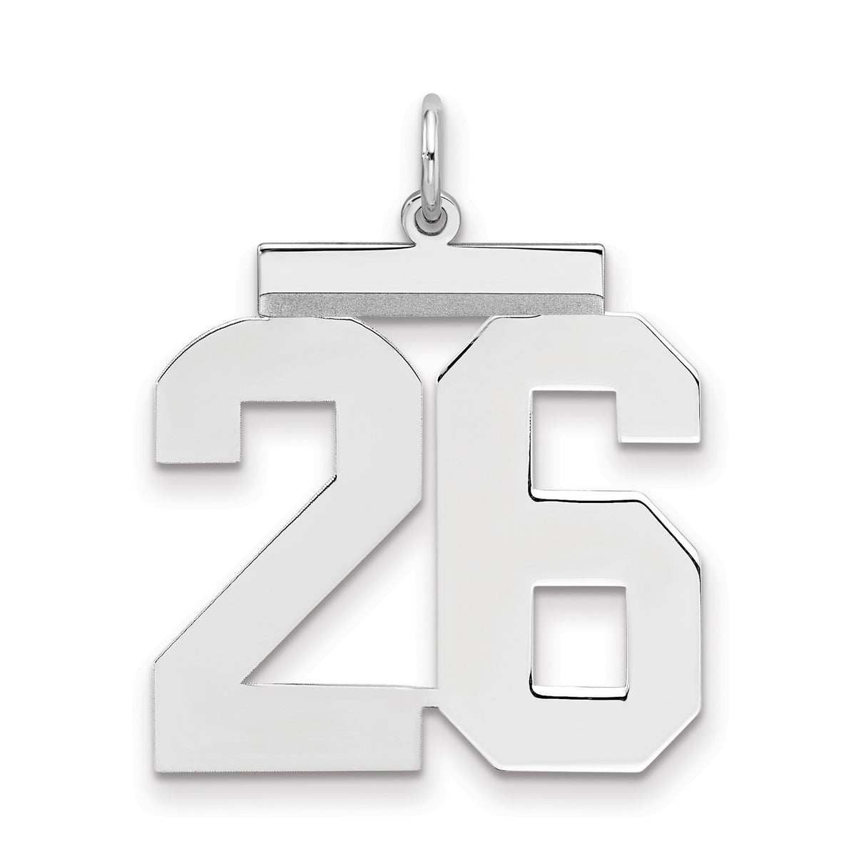 Sterling Silver Number 26 Pendant, Bold Varsity Font Athletic Charm, Unisex Sports Jewelry