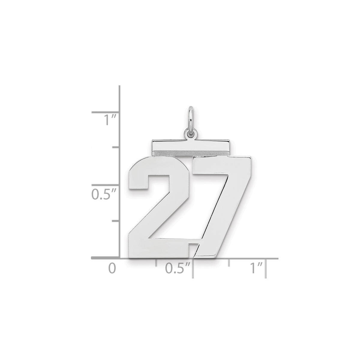Large Polished Number 27 Charm Pendant in Real 925 Sterling Silver