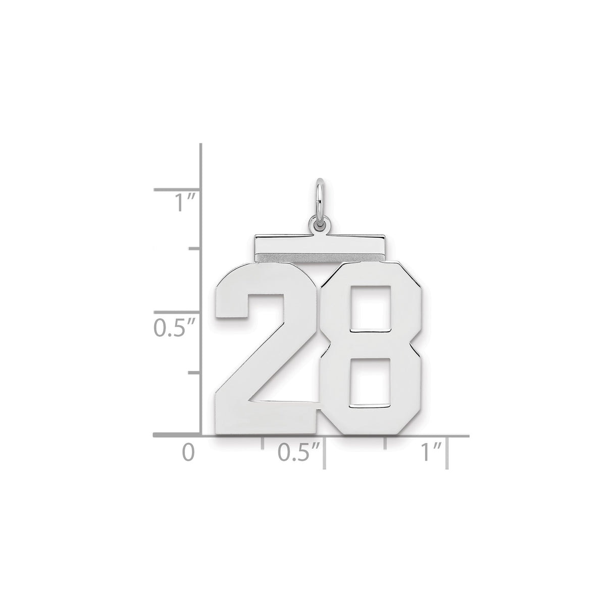 Sterling Silver Number 28 Pendant, Block Font Sports Charm for Unisex Fans and Milestones