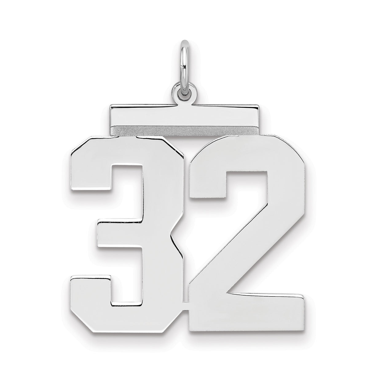 Sterling Silver Number 32 Pendant with Bold Block Numerals, Sports Jersey Style Charm