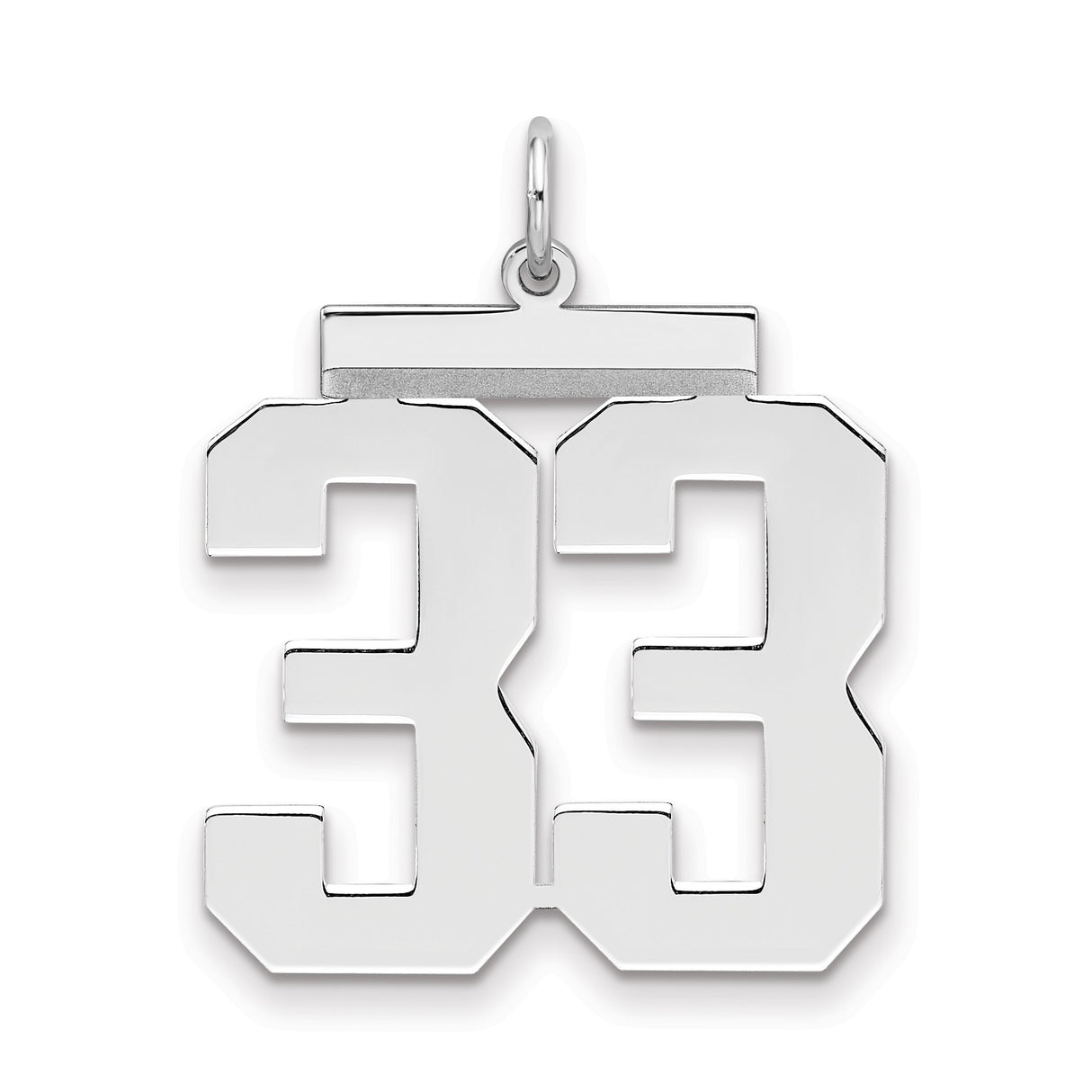 Sterling Silver Number 33 Pendant, Polished Block Digits, Unisex Sports Charm