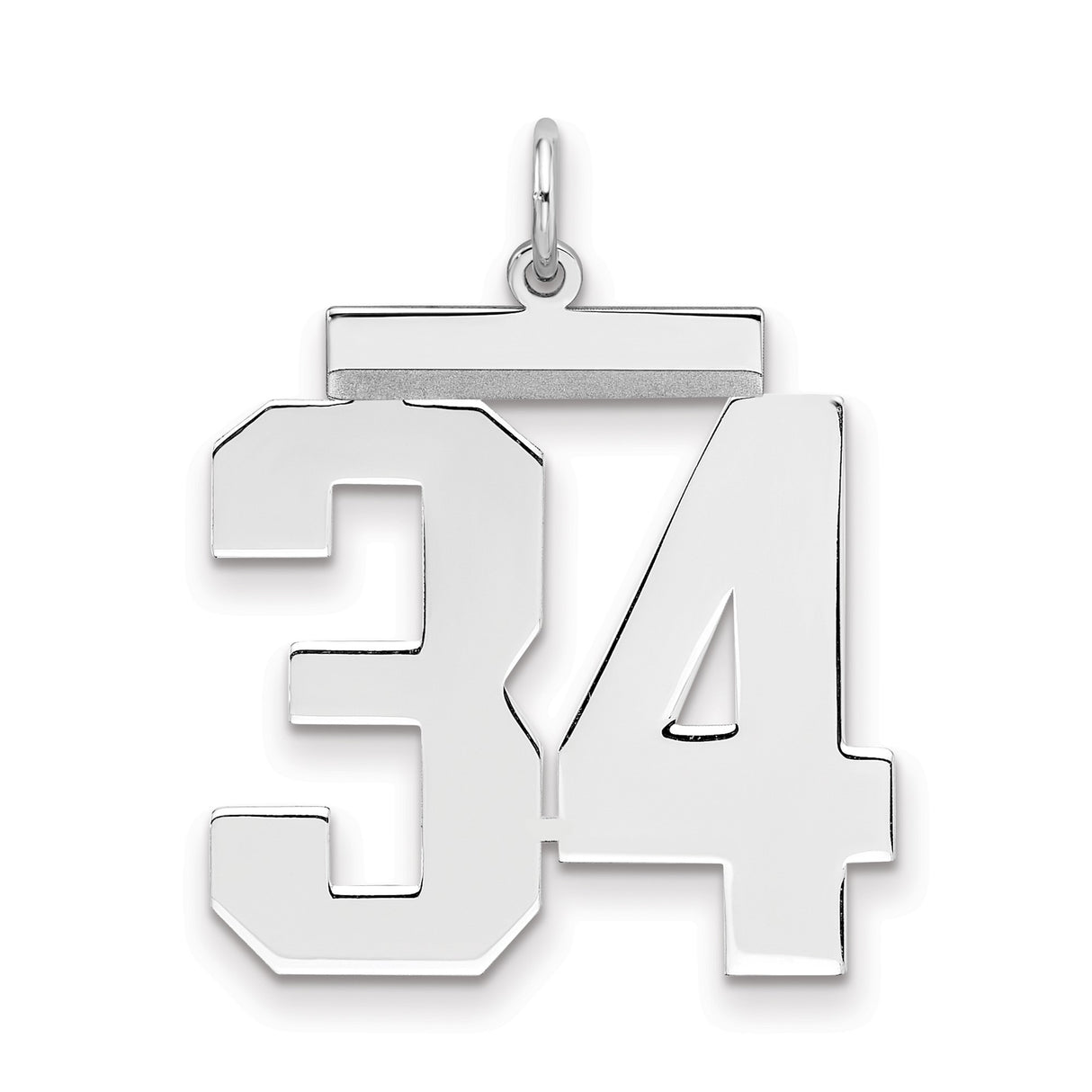 Large Polished Number 34 Charm Pendant in Real 925 Sterling Silver