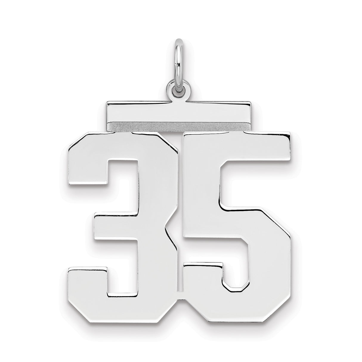 Large Polished Number 35 Charm Pendant in Real 925 Sterling Silver