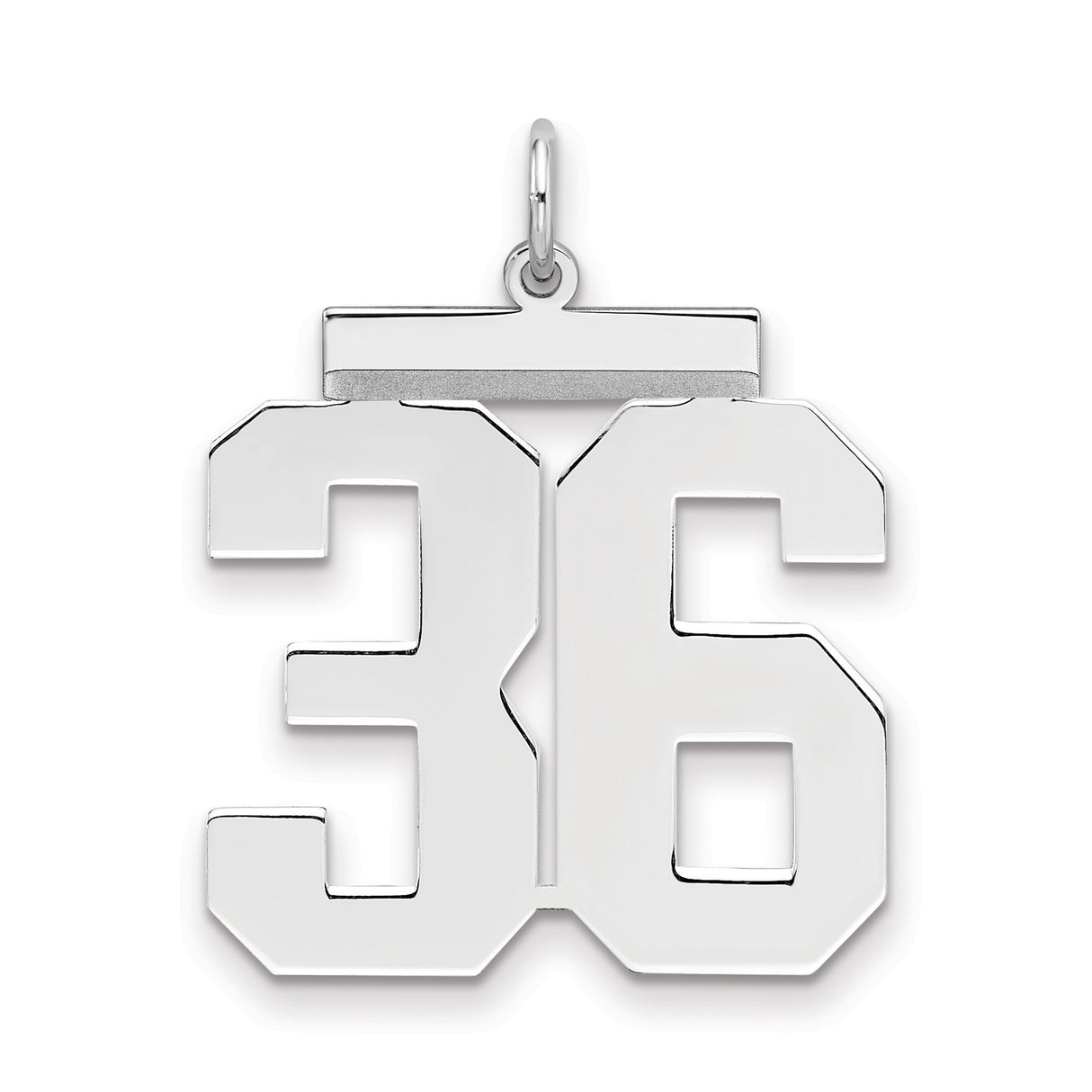 Large Polished Number 36 Charm Pendant in Real 925 Sterling Silver