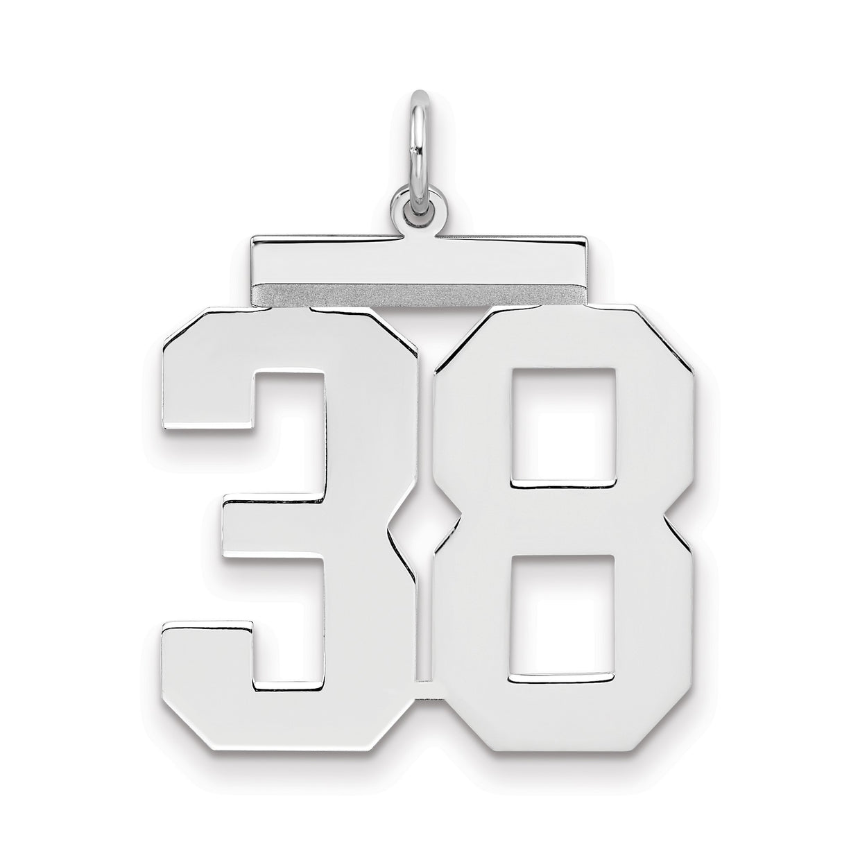 Large Polished Number 38 Charm Pendant in Real 925 Sterling Silver