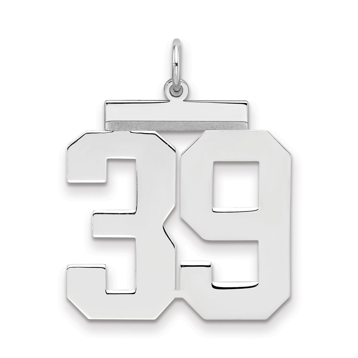 Large Polished Number 39 Charm Pendant in Real 925 Sterling Silver