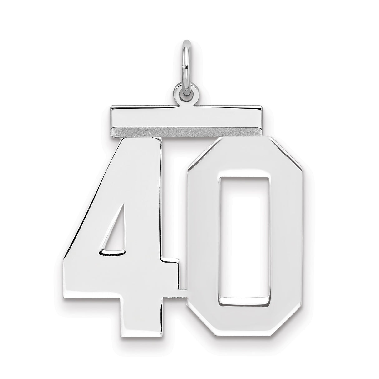 Large Polished Number 40 Charm Pendant in Real 925 Sterling Silver