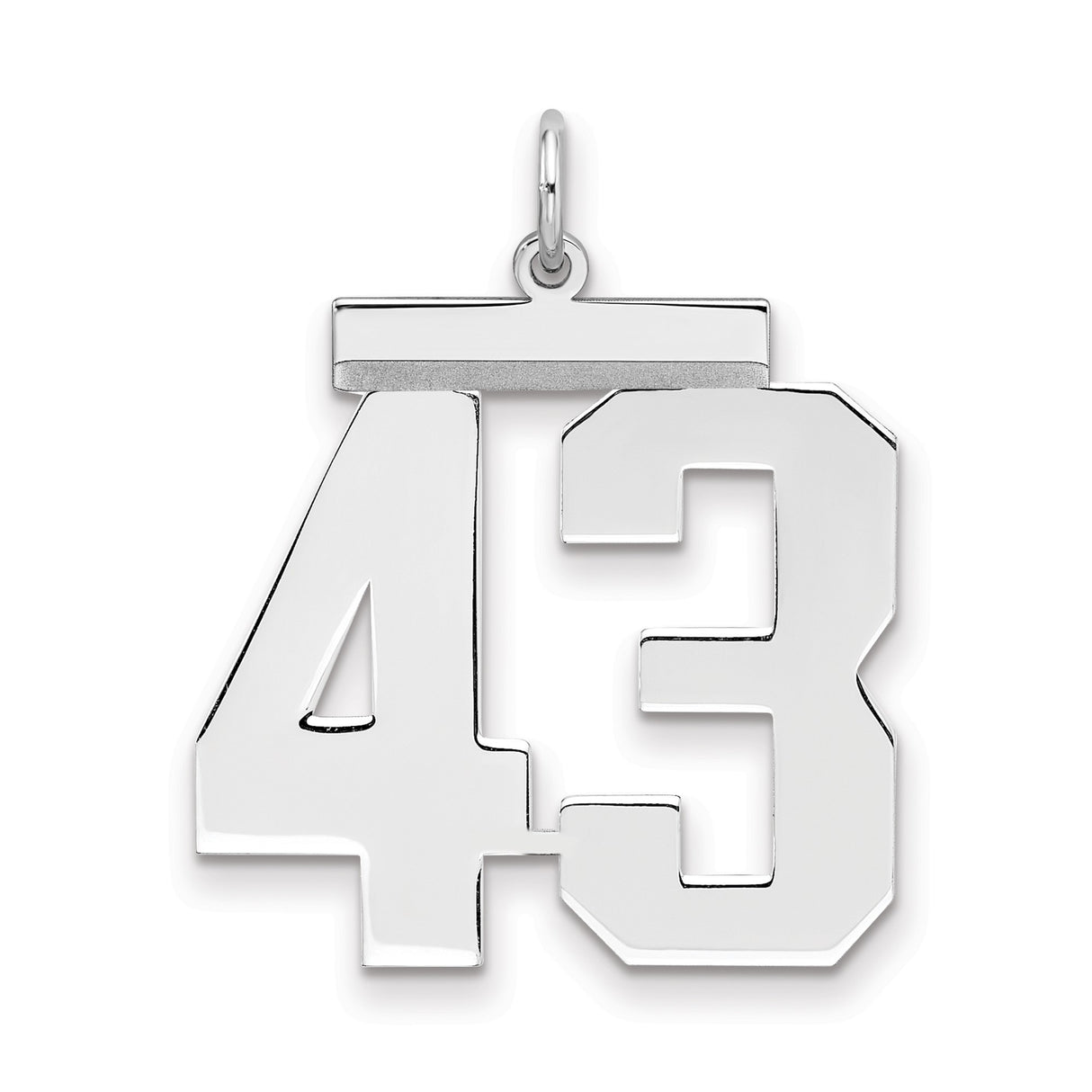 Large Polished Number 43 Charm Pendant in Real 925 Sterling Silver