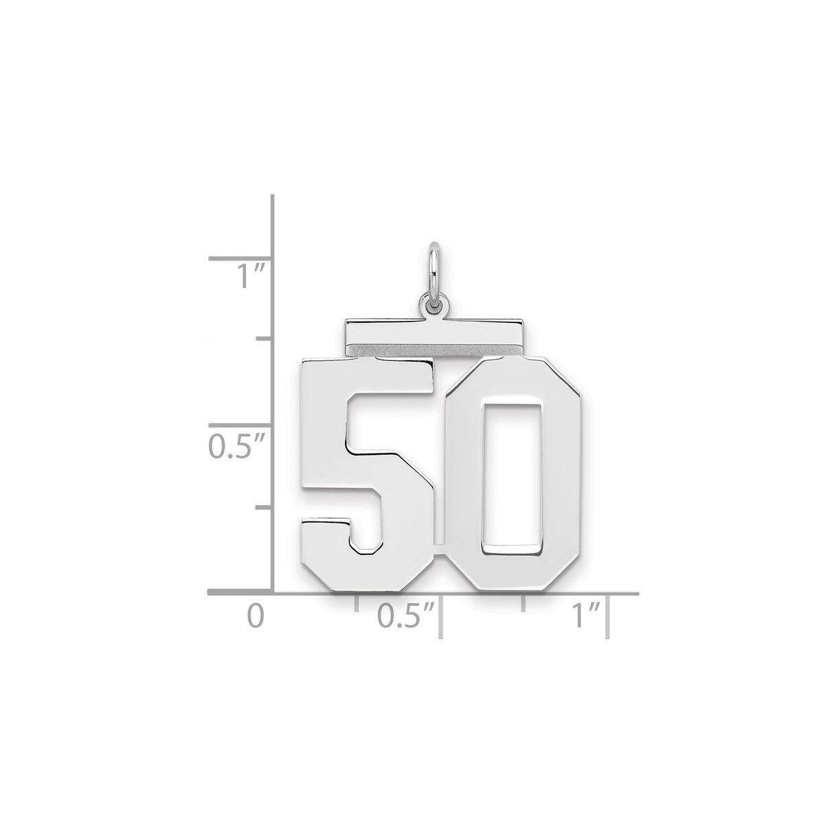 Large Polished Number 50 Charm Pendant in Real 925 Sterling Silver