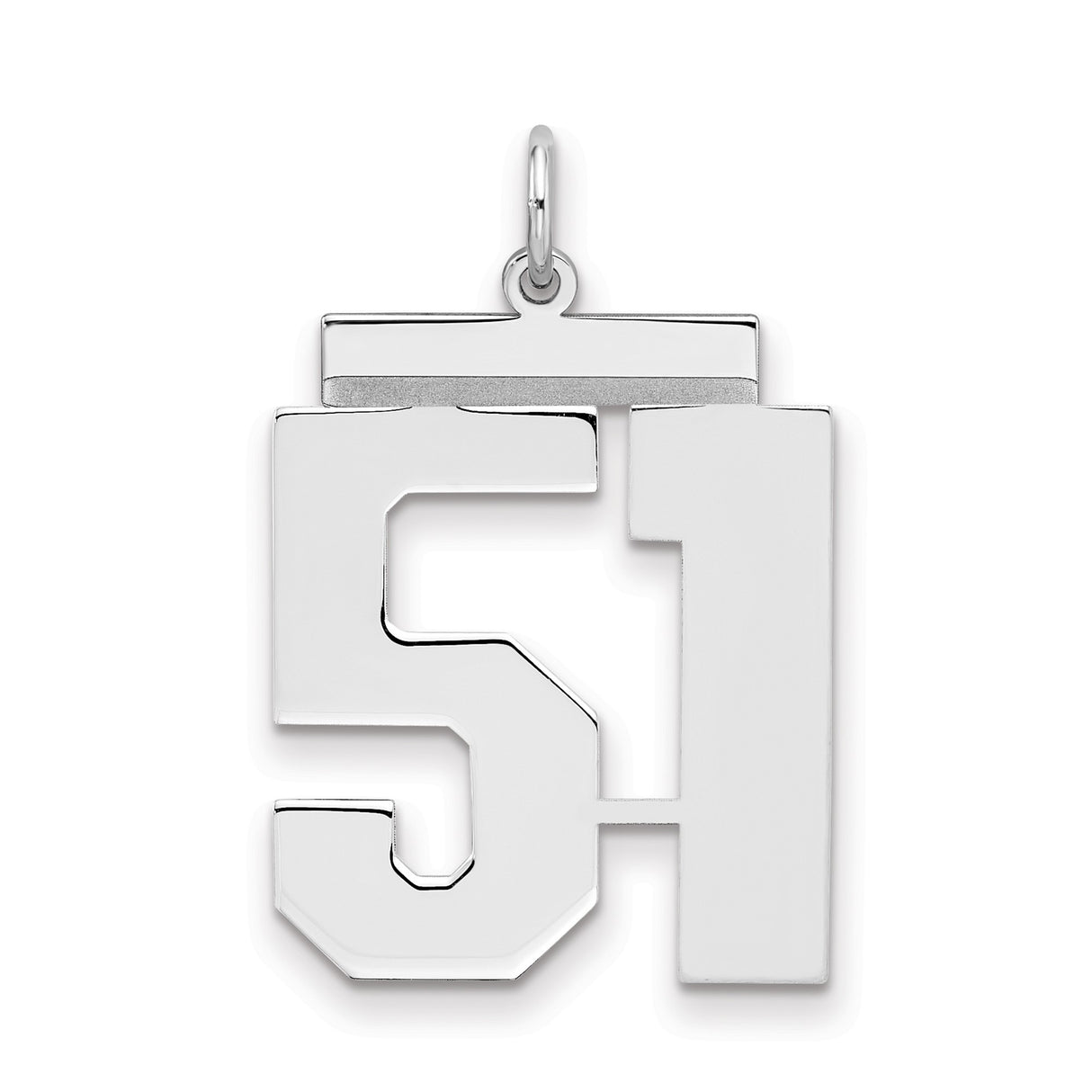 Large Polished Number 51 Charm Pendant in Real 925 Sterling Silver