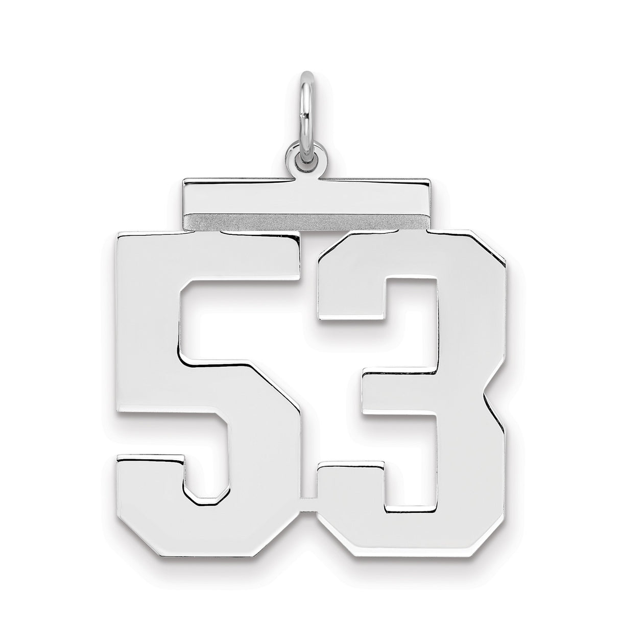 Sterling Silver Pendant, Number 53 in Bold Athletic Font, Sports Charm for Men or Unisex Wear