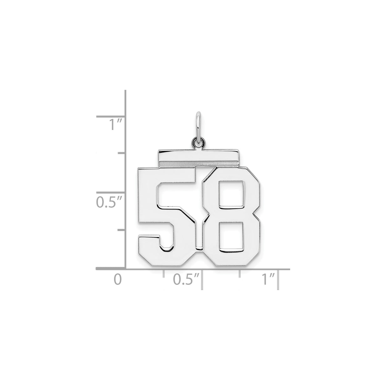 Large Polished Number 58 Charm Pendant in Real 925 Sterling Silver