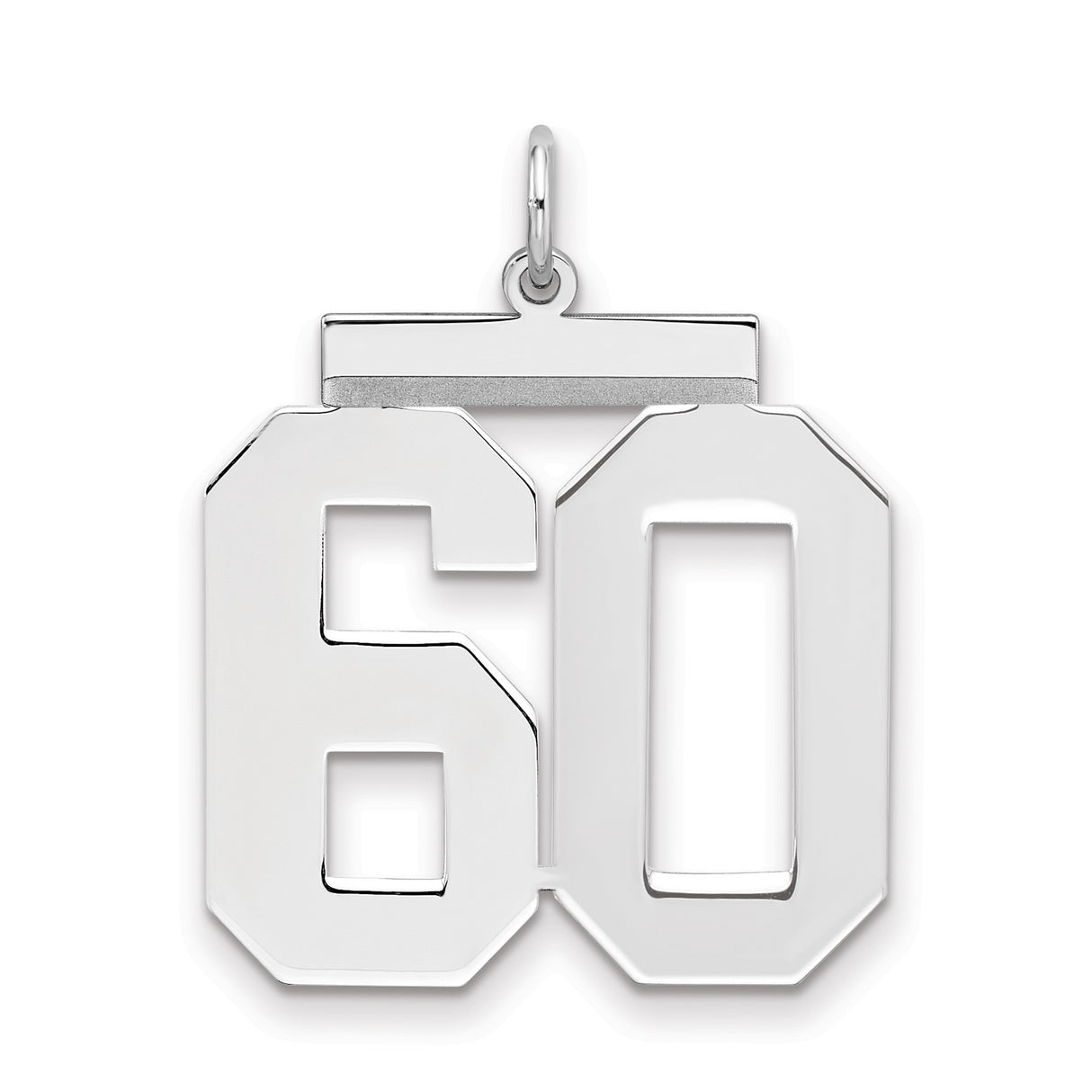 Large Polished Number 60 Charm Pendant in Real 925 Sterling Silver