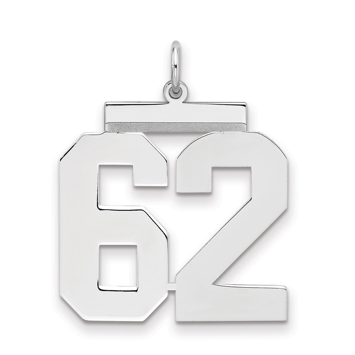 Large Polished Number 62 Charm Pendant in Real 925 Sterling Silver