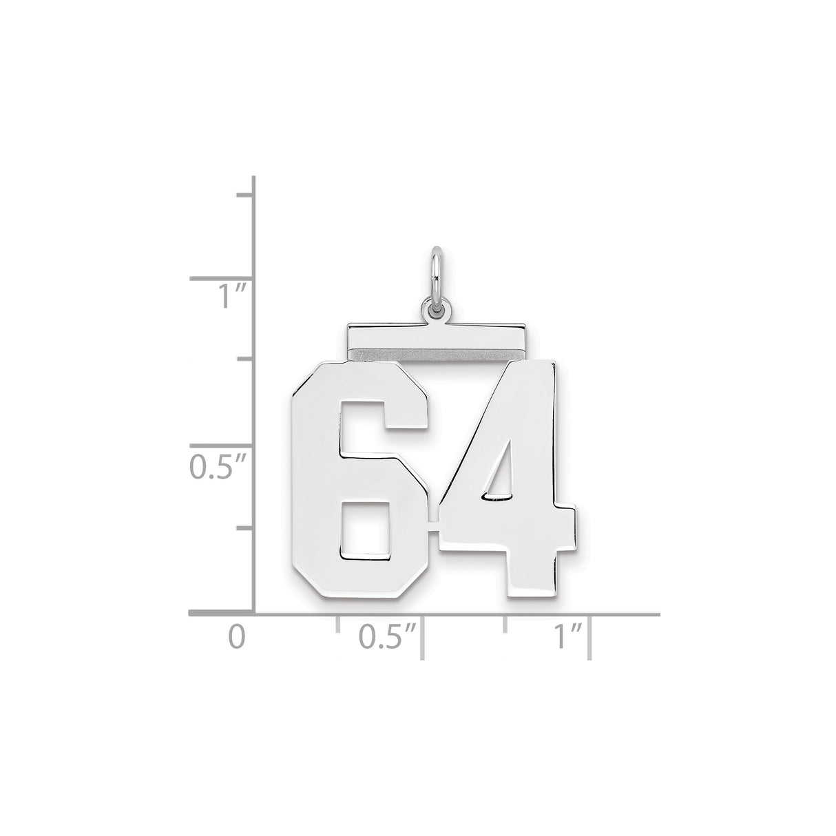 Large Polished Number 64 Charm Pendant in Real 925 Sterling Silver