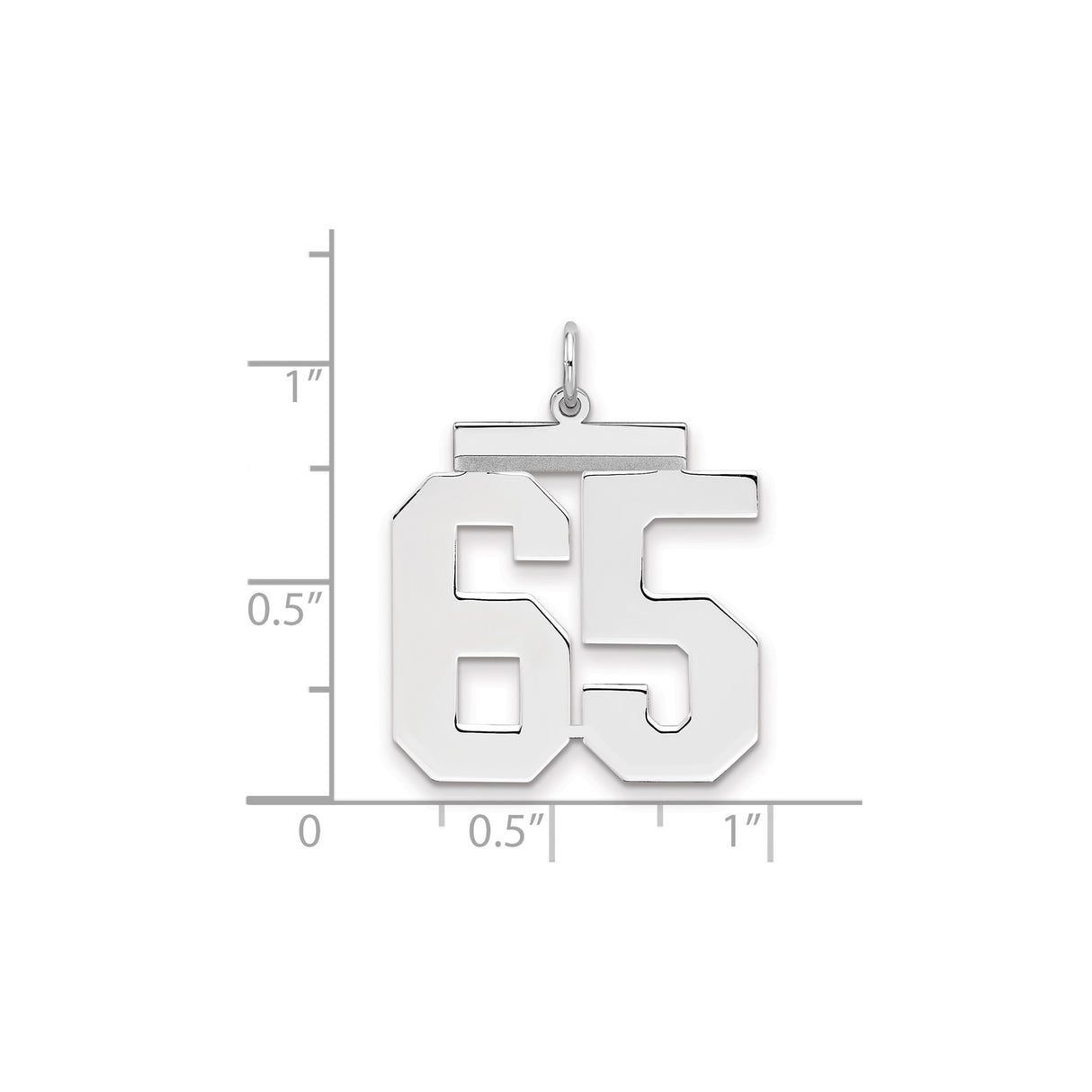 Sterling Silver Number 65 Pendant, Bold Block Font Sports Charm for Fans and Athletes