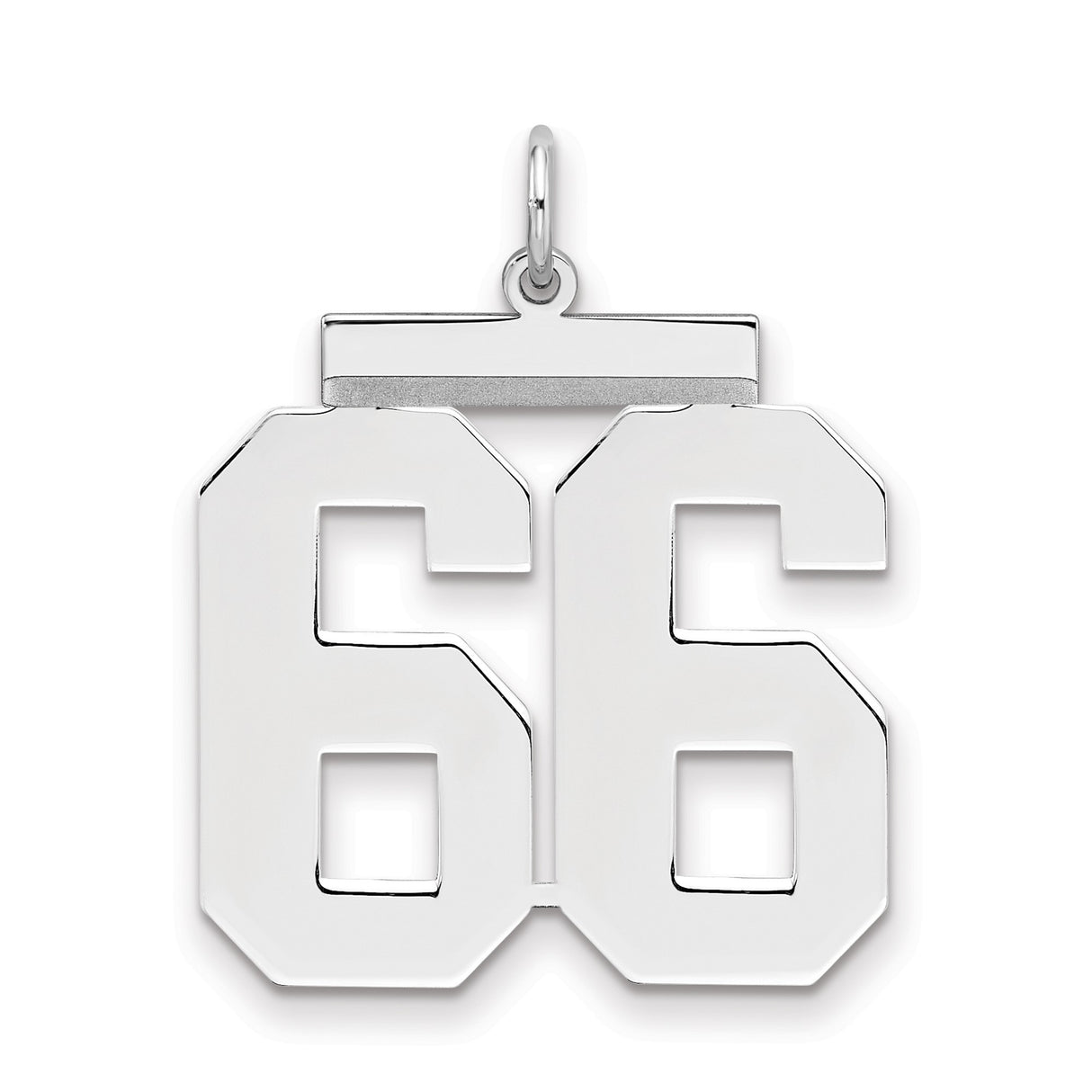 Large Polished Number 66 Charm Pendant in Real 925 Sterling Silver