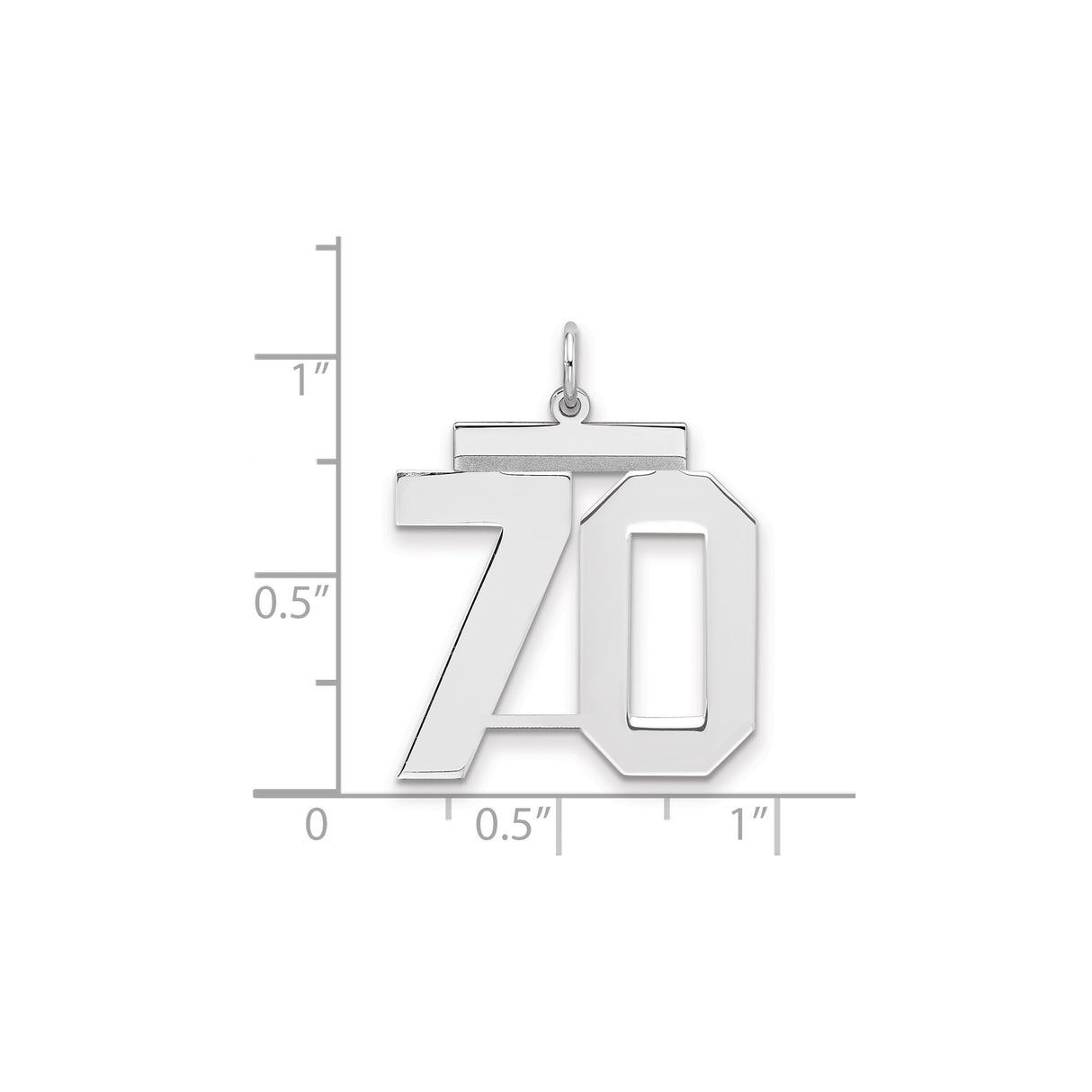 Large Polished Number 70 Charm Pendant in Real 925 Sterling Silver