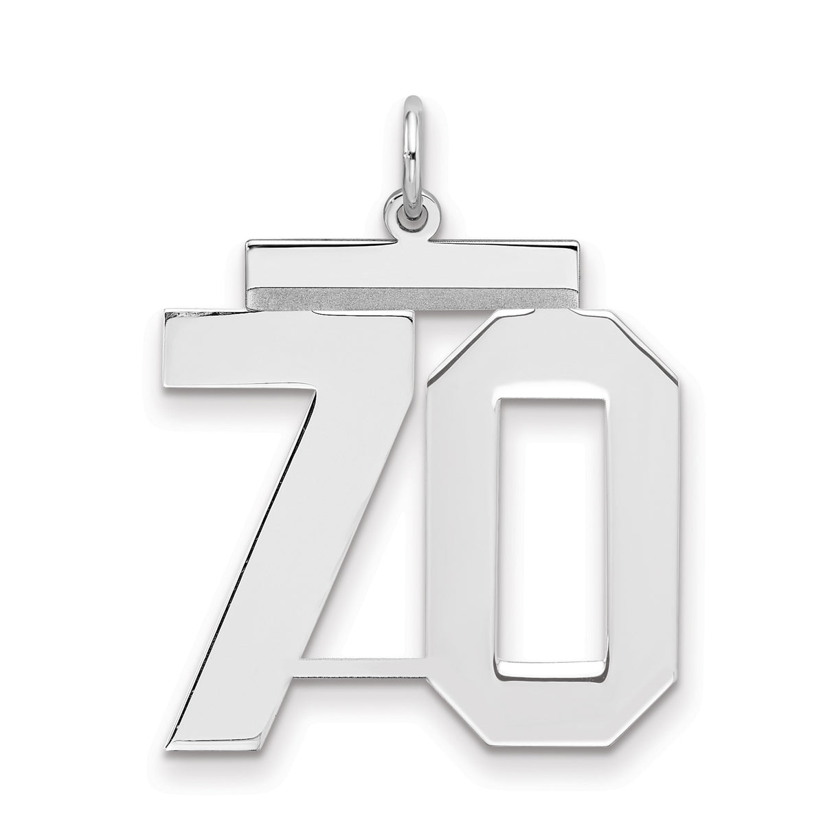 Large Polished Number 70 Charm Pendant in Real 925 Sterling Silver
