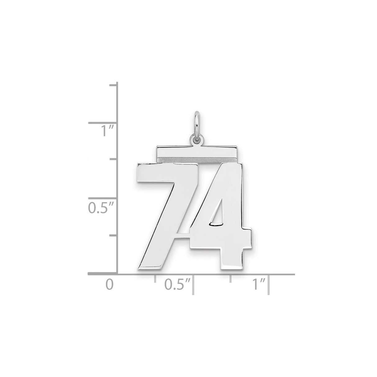 Large Polished Number 74 Charm Pendant in Real 925 Sterling Silver