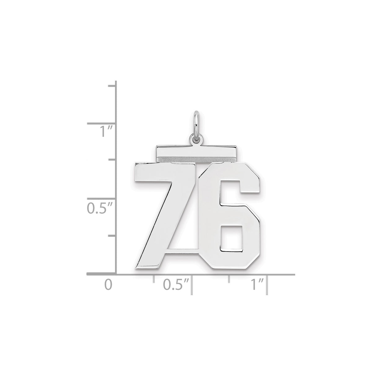 Large Polished Number 76 Charm Pendant in Real 925 Sterling Silver