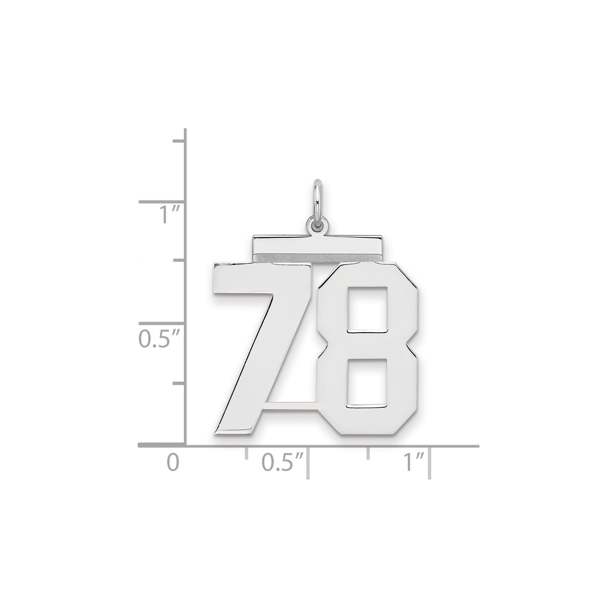 Large Polished Number 78 Charm Pendant in Real 925 Sterling Silver