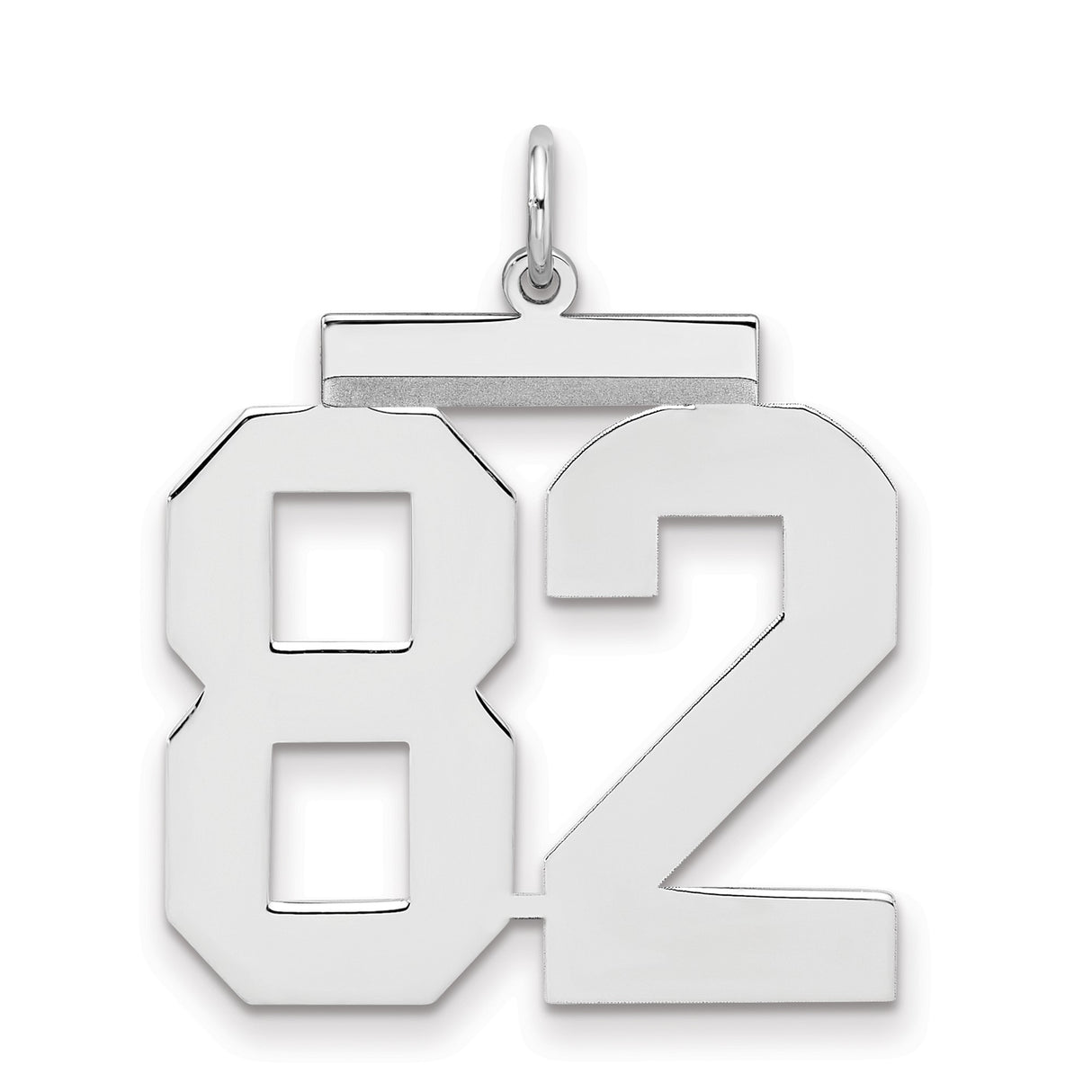 Large Polished Number 82 Charm Pendant in Real 925 Sterling Silver
