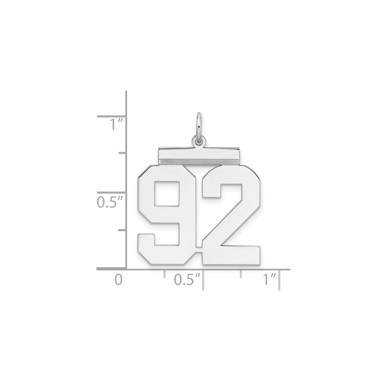 Large Polished Number 92 Charm Pendant in Real 925 Sterling Silver