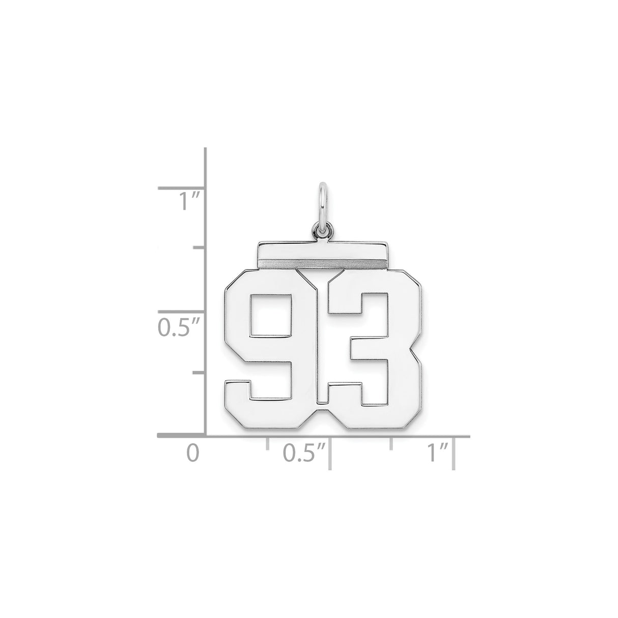 Large Polished Number 93 Charm Pendant in Real 925 Sterling Silver