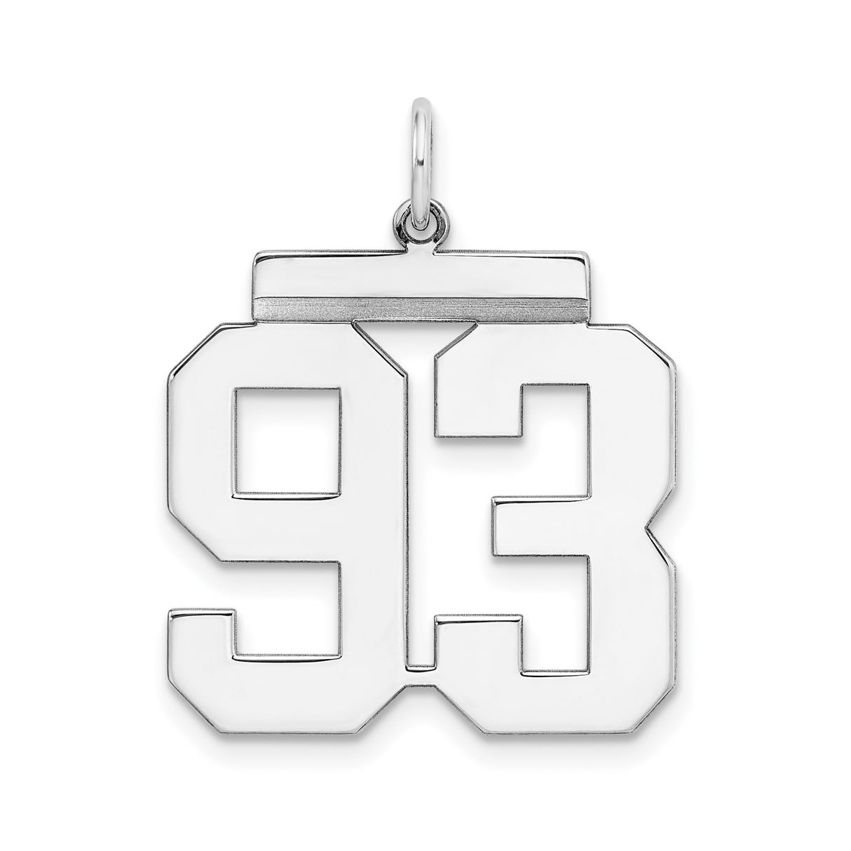 Large Polished Number 93 Charm Pendant in Real 925 Sterling Silver