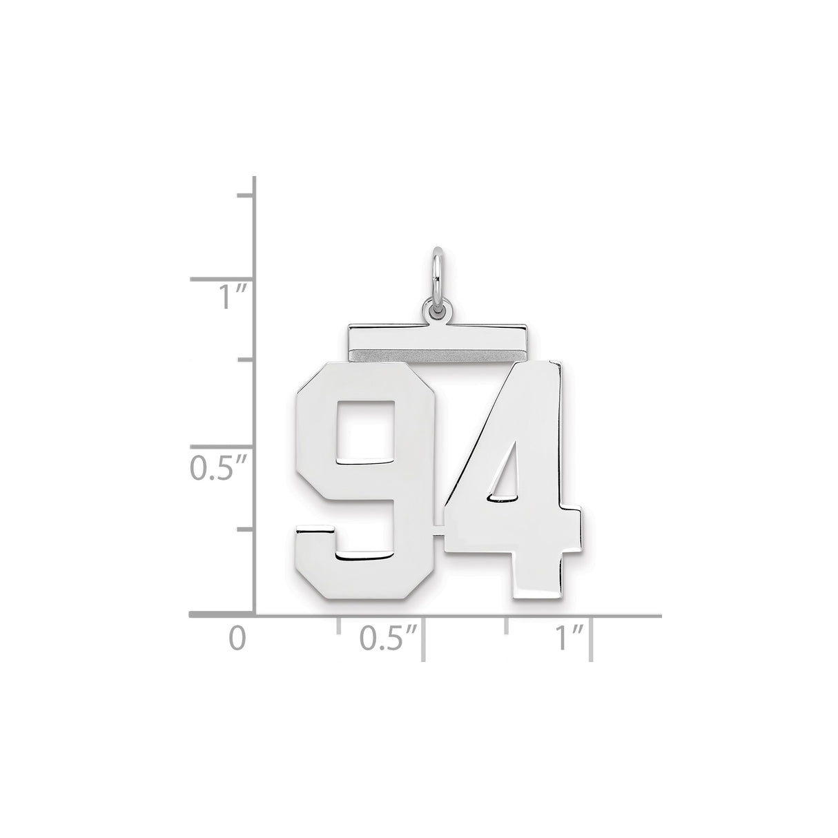 Large Polished Number 94 Charm Pendant in Real 925 Sterling Silver