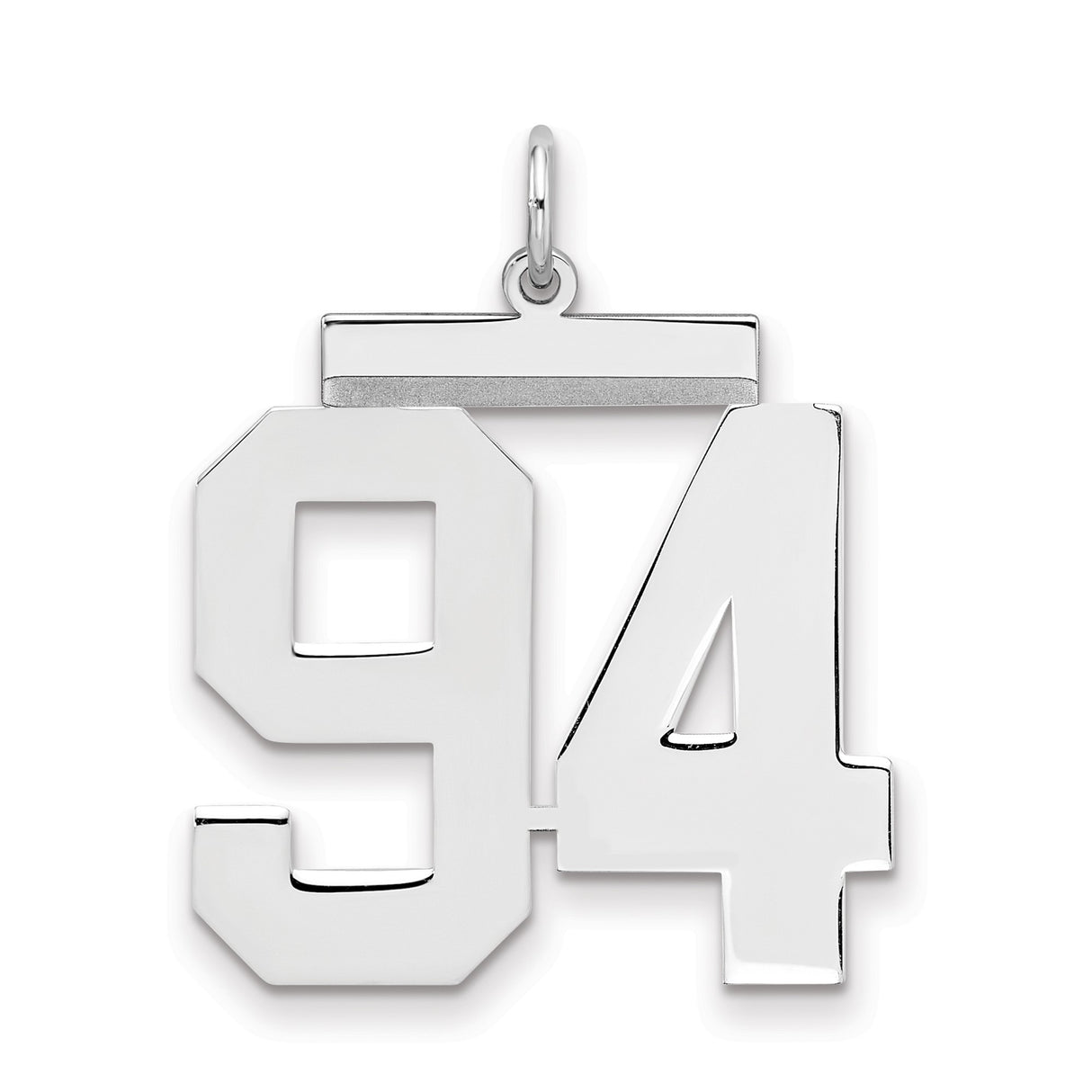 Large Polished Number 94 Charm Pendant in Real 925 Sterling Silver