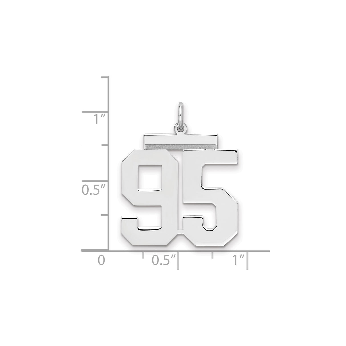 Large Polished Number 95 Charm Pendant in Real 925 Sterling Silver