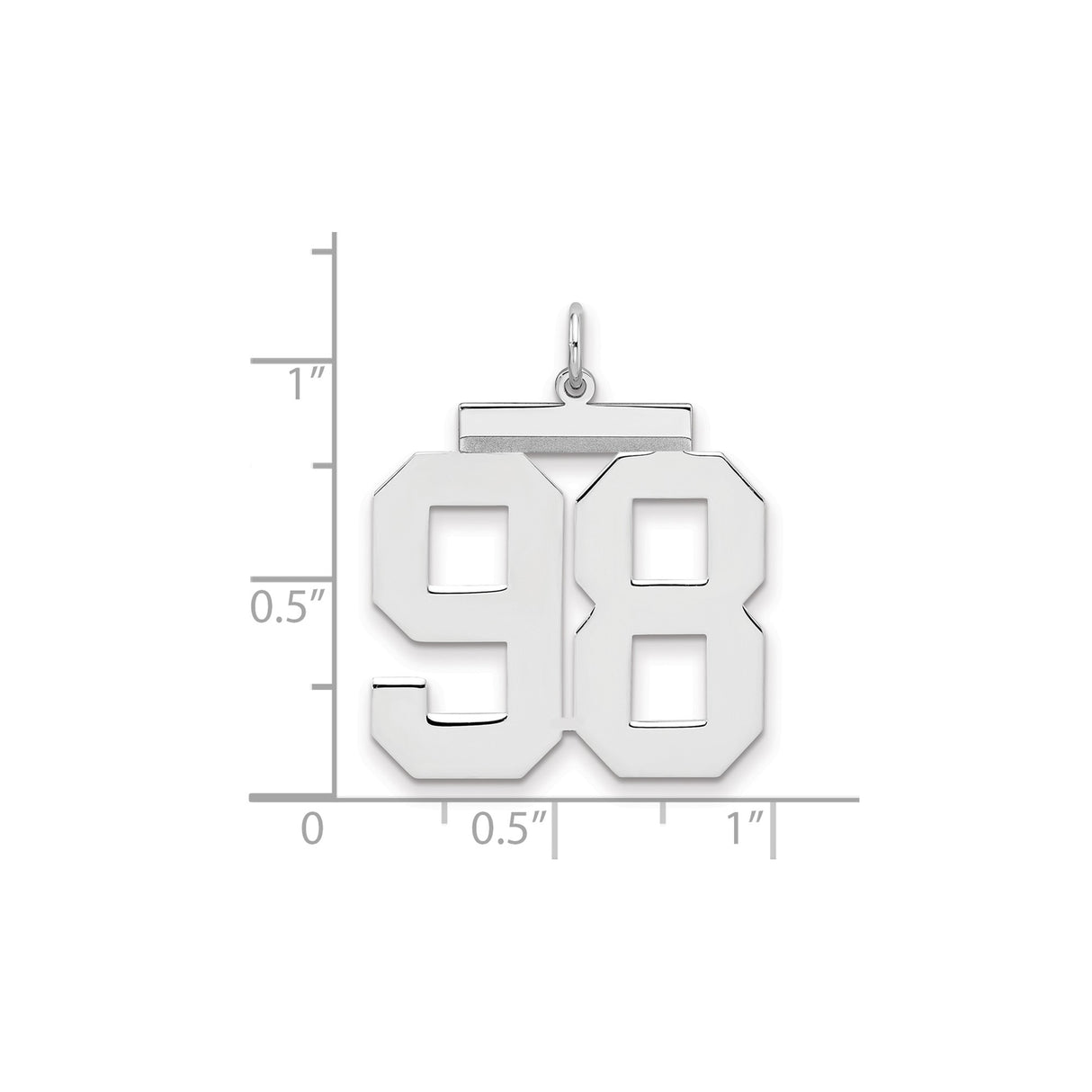 Large Polished Number 98 Charm Pendant in Real 925 Sterling Silver