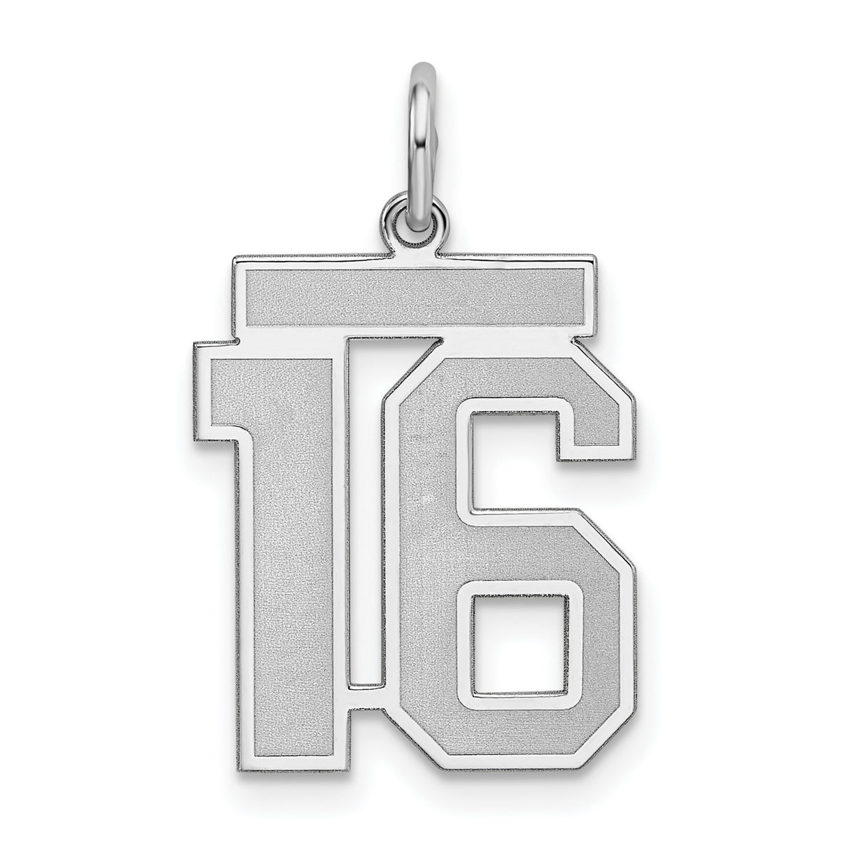 Sterling Silver Pendant with Bold Number 16 Design, Modern Block Font Charm