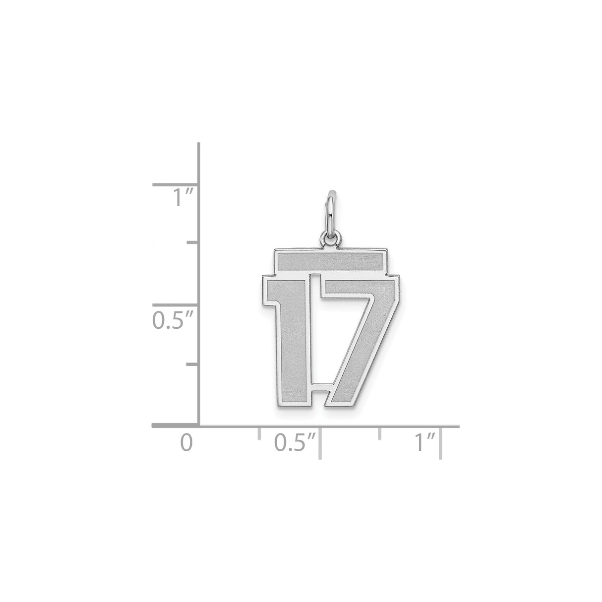 Sterling Silver Number 17 Pendant, Bold Block Design with Satin Finish, Unisex Sports Charm