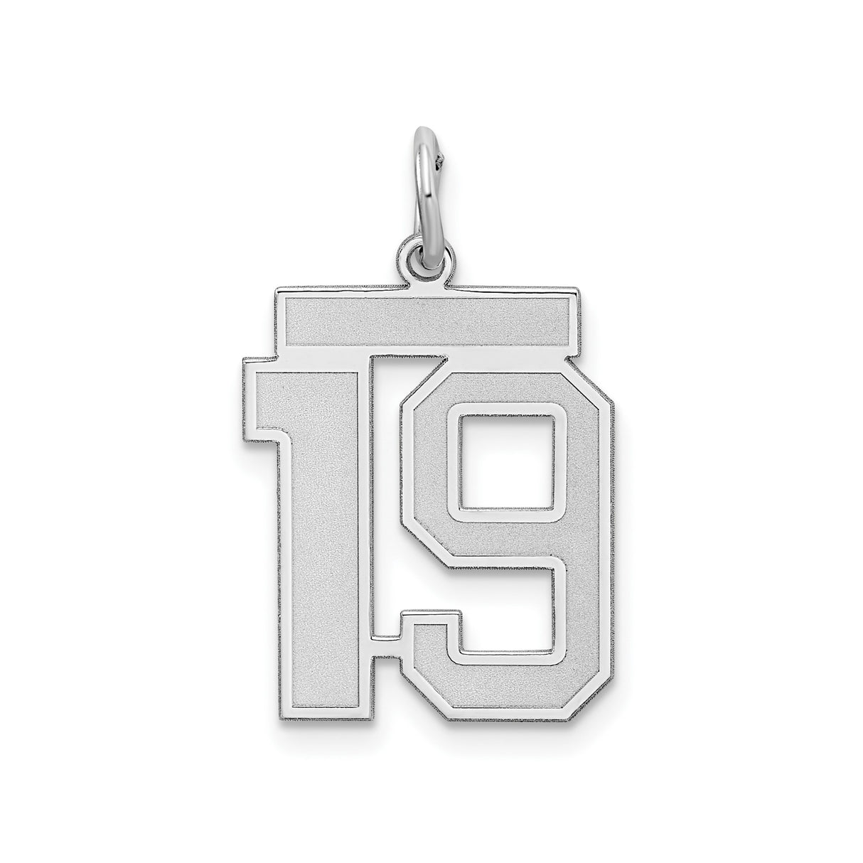 Sterling Silver Number 19 Pendant, Bold Block Font Design Unisex Charm